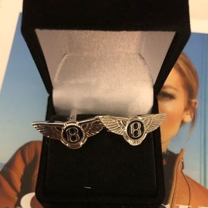 NWOT Silver Black Bentley logo French Cufflinks